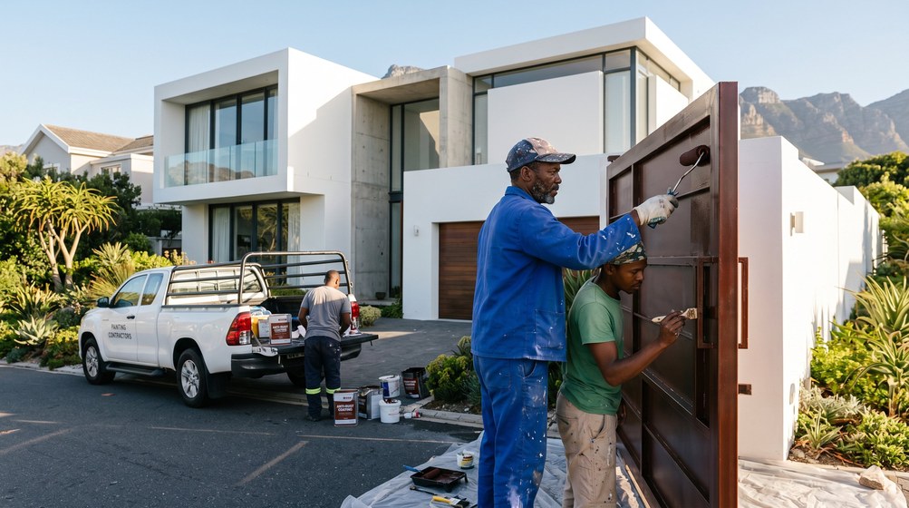 Professional anti-rust coating team applying rust protection to a metal gate in Cape Town